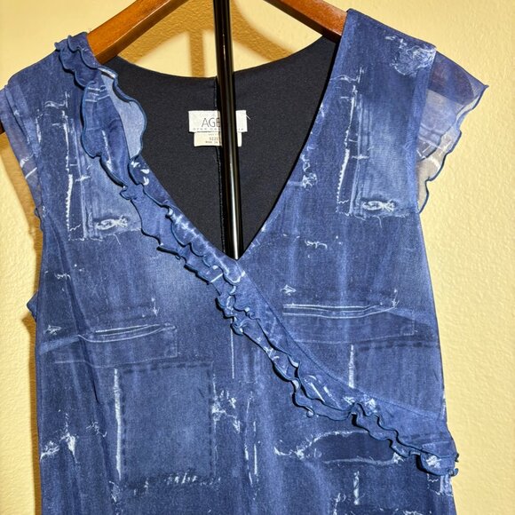 💙 AGB Asymmetrical Boho Blue V-Neck Shear Ruffle Dress Size 12 - Picture 5 of 15